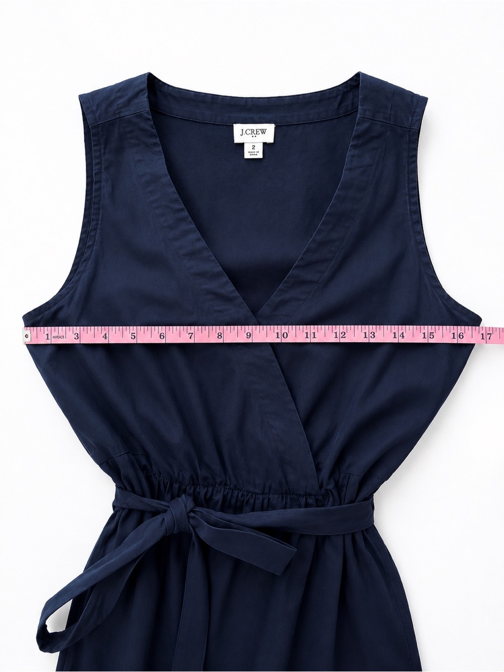 J.Crew Navy Faux Wrap Tiered Dress Tie Waist V-Neck Size 2 - Picture 10 of 14